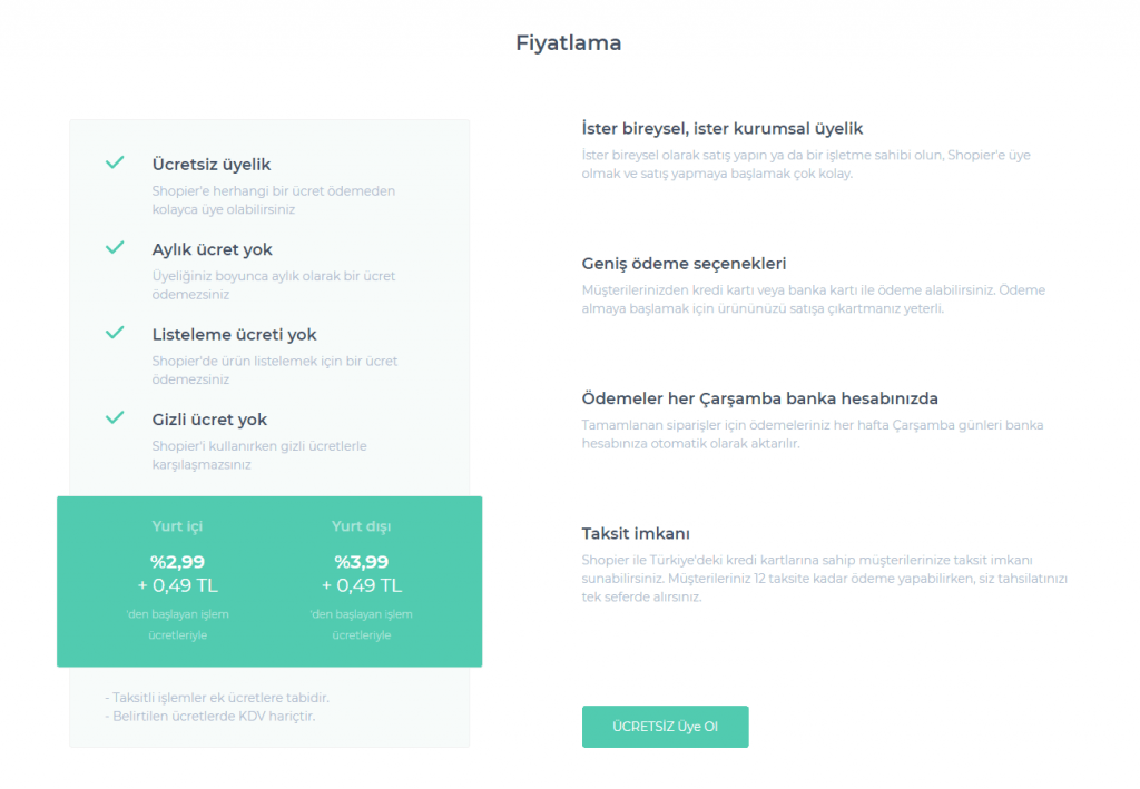Shopier Fiyat Komisyon Oranları